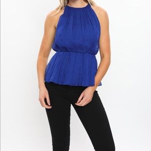 Alice + Olivia blue silk peplum blouse